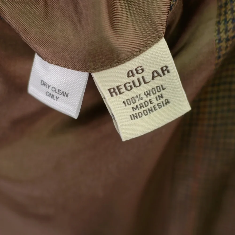Pronto Uomo Wool Brown Tan Houndstooth W/ Red Orange‎ Winowpane 44R Sport Coat